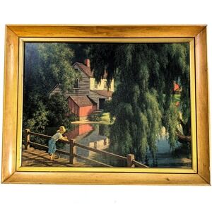 Vintage Paul Detlefsen The Old Swimming Hole Framed Lithograph Print Art 27x21
